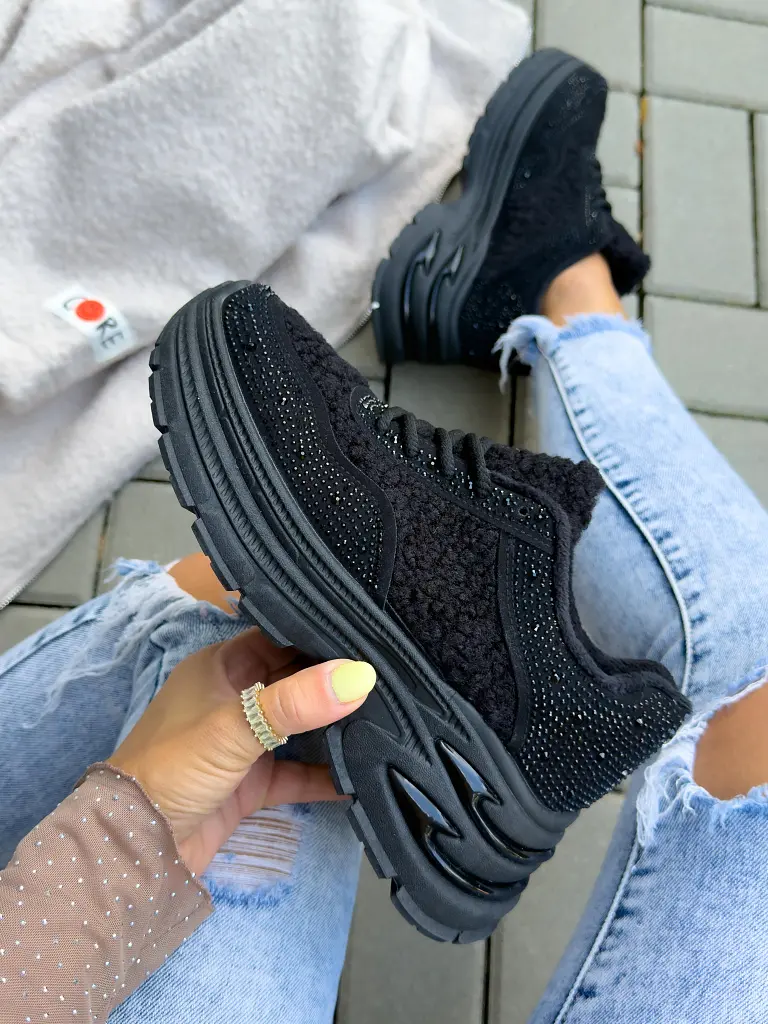 Platformové teddy tenisky zdobené kamienkami MARGOT