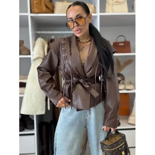 Koženková bunda s opaskom ARLETA veľkosť: one size