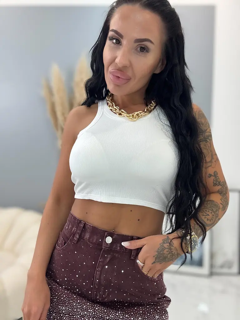 Biely rebrovaný crop-top AUDRY - next