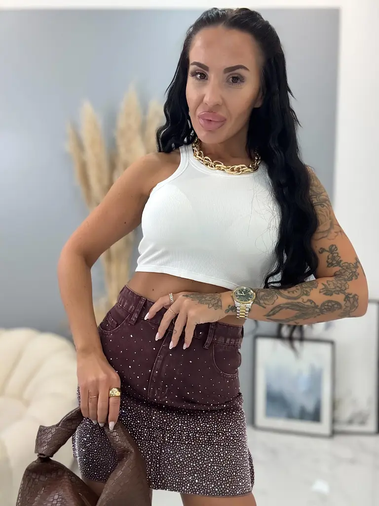 Biely rebrovaný crop-top AUDRY