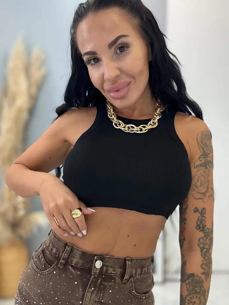 Čierny rebrovaný crop-top AUDRY - next