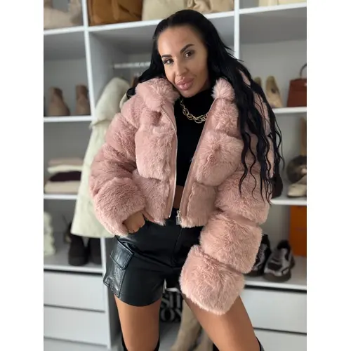 Koženková kožušinová bunda s kapucňou GIANNA+ veľkosť: M/L