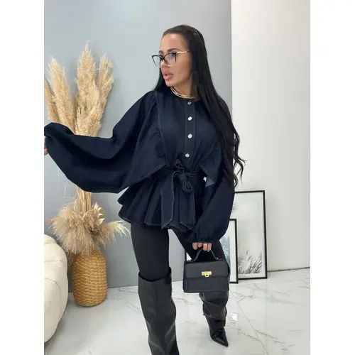 Denim tunika s balónovými rukávmi a opaskom HANHA veľkosť: M/L