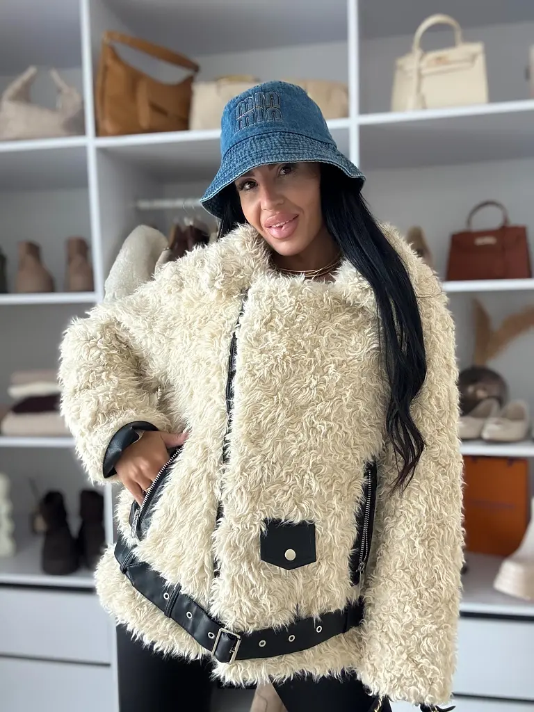 Kožušinková bunda s koženkovými detailmi POLETT+ - next