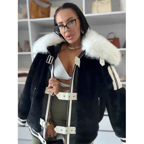 Kožušinová bunda s koženkovými detailmi KAZIA+ veľkosť: S/M