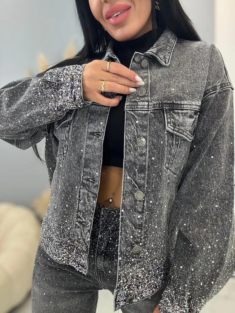 Dámska denim bunda s kamienkami SHELBY