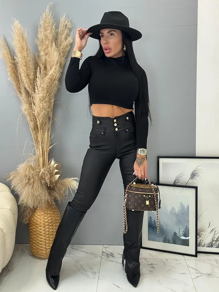 Koženkové wide-leg nohavice SERAVA