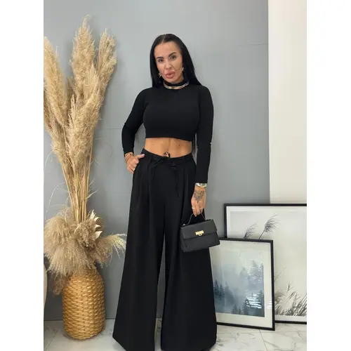 Čierne wide-leg nohavice s opaskom PARINA veľkosť: one size