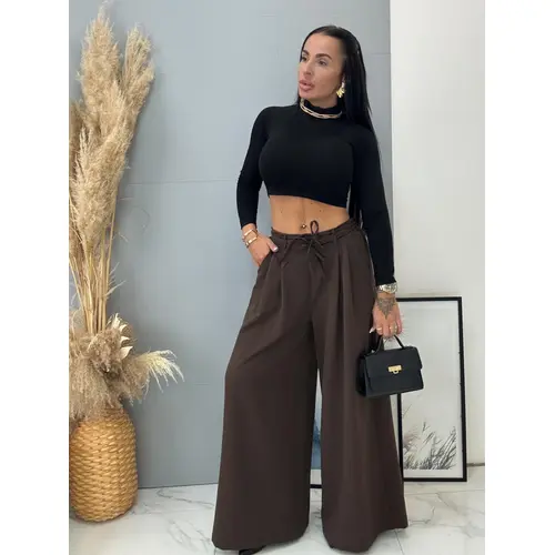 Hnedé wide-leg nohavice s opaskom PARINA veľkosť: one size