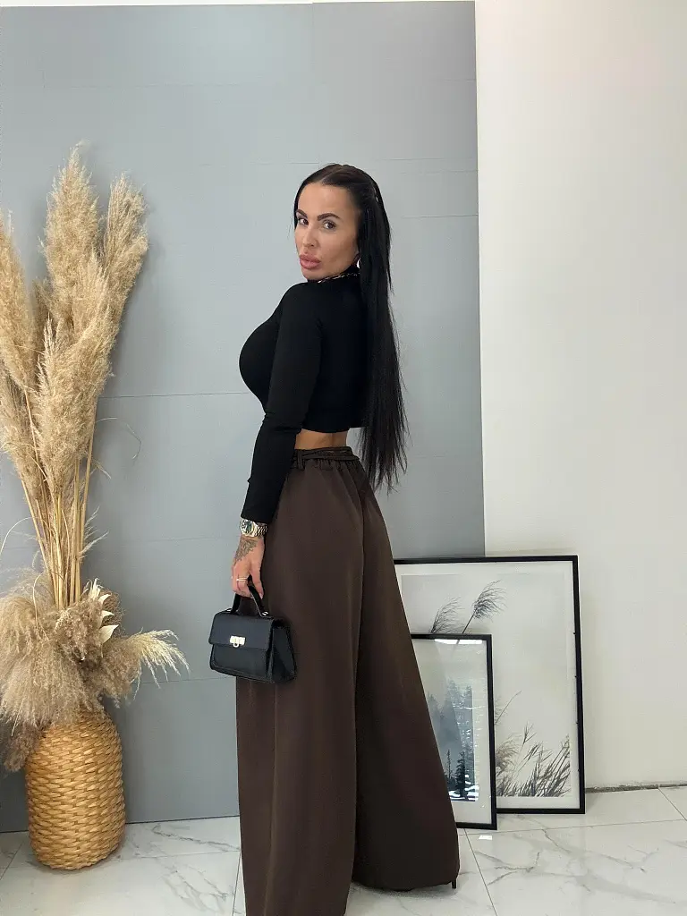 Hnedé wide-leg nohavice s opaskom PARINA - next