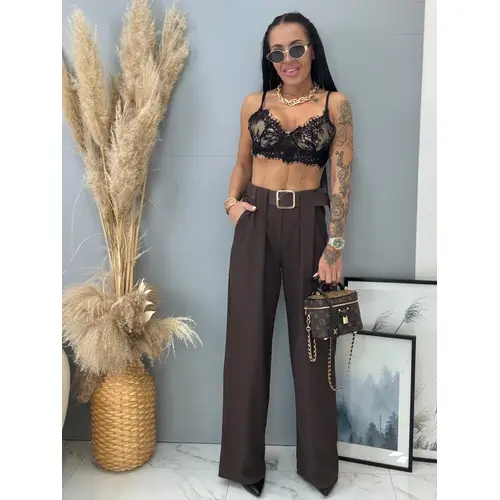 Hnedé wide-leg nohavice s opaskom EVELYNE veľkosť: one size