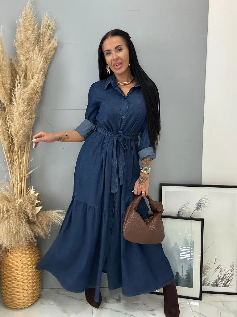 Dlhé denim šaty na gombíky MENOLA