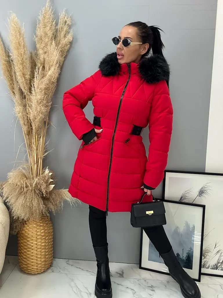 Dlhá bunda s kožušinou a kapucňou  EMALIA