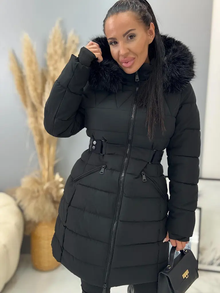 Dlhá bunda s kožušinou a kapucňou EMALIA