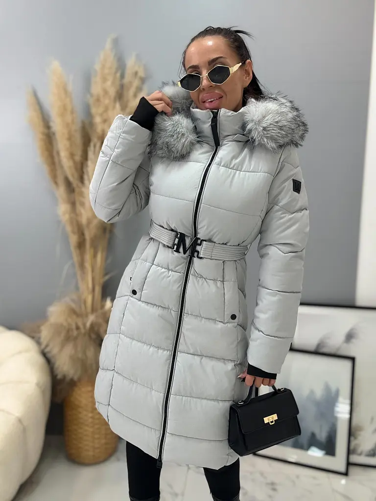 Dlhá bunda s kožušinou a kapucňou AYDENA