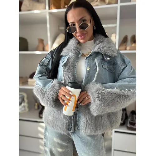 Džínsová bunda s kožušinou NAYRA veľkosť: L/XL