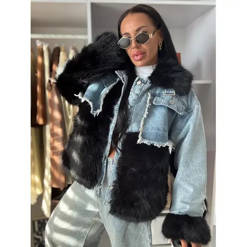 Džínsová bunda s kožušinou NAYRA veľkosť: L/XL