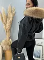 Kožená bunda s kapucňou a opaskom SERENA