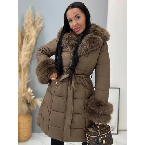 Dlhá bunda s kožušinou a opaskom LAUNA veľkosť: S