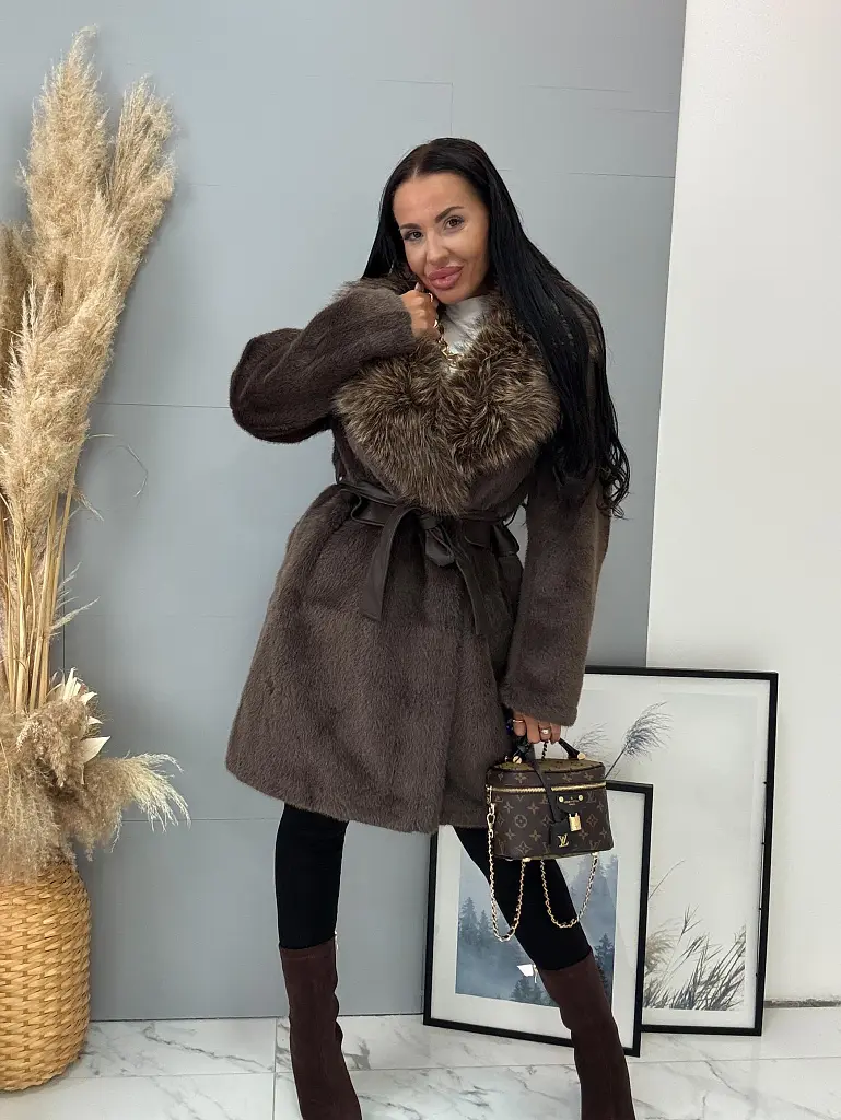 Kožušinová bunda s opaskom BRENIA - next