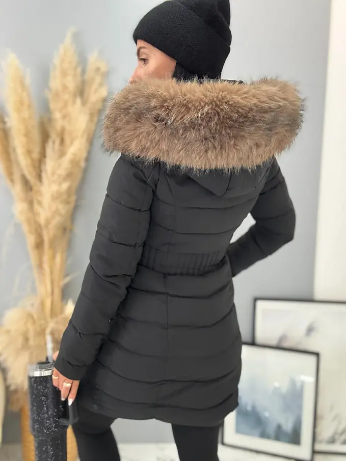 Dlhá štepovaná čierna bunda s kapucňou BABETTE+