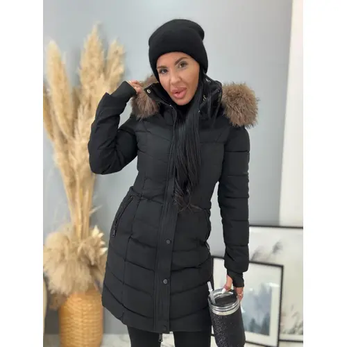 Dlhá štepovaná čierna bunda s kapucňou BABETTE+ veľkosť: XL