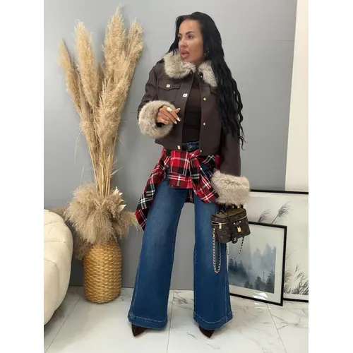 Kožená bunda s kožušinou ANGELLA veľkosť: L