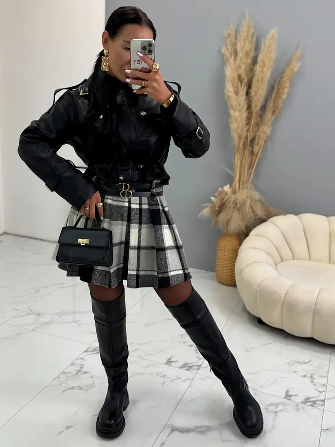 Kockovaná plisovaná sukňa s opaskom CAMBRIA+