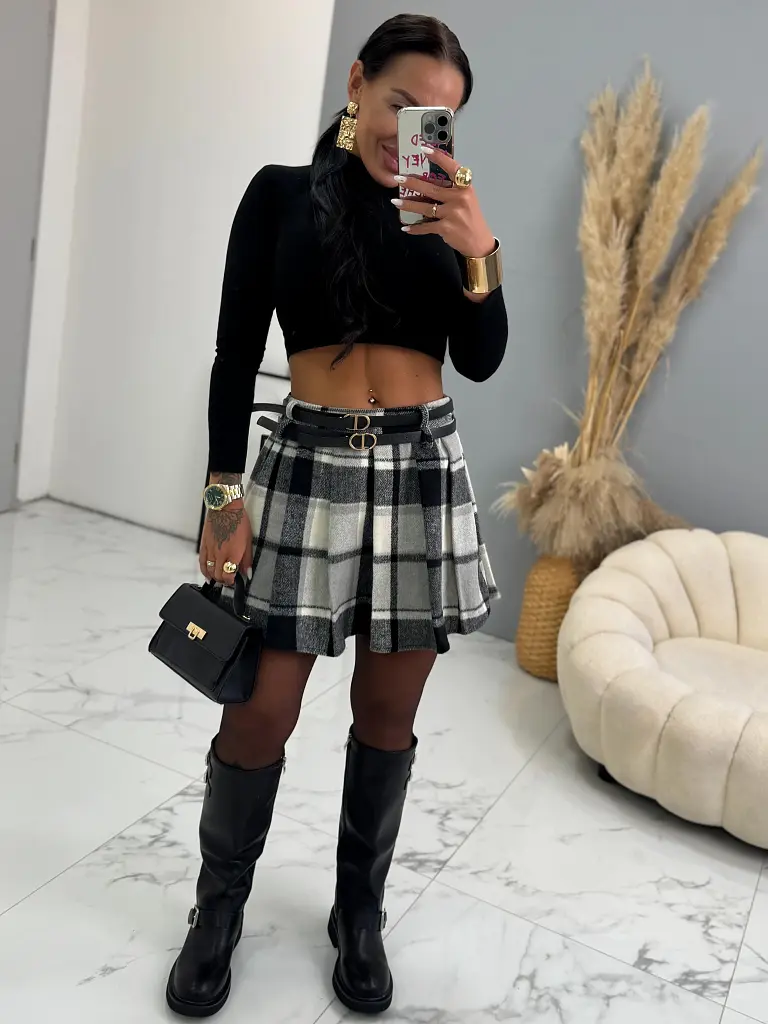 Kockovaná plisovaná sukňa s opaskom CAMBRIA+ - next