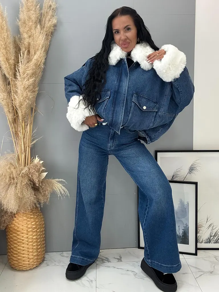 Oversized džínsová bunda s kožušinou ANGILA - next