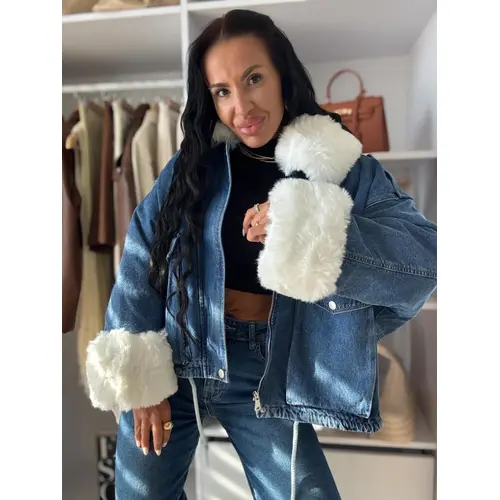 Oversized džínsová bunda s kožušinou ANGILA veľkosť: one size