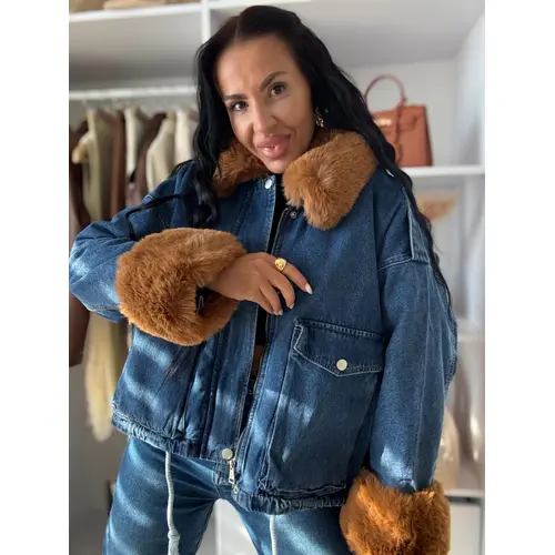Oversized džínsová bunda s kožušinou ANGILA veľkosť: one size