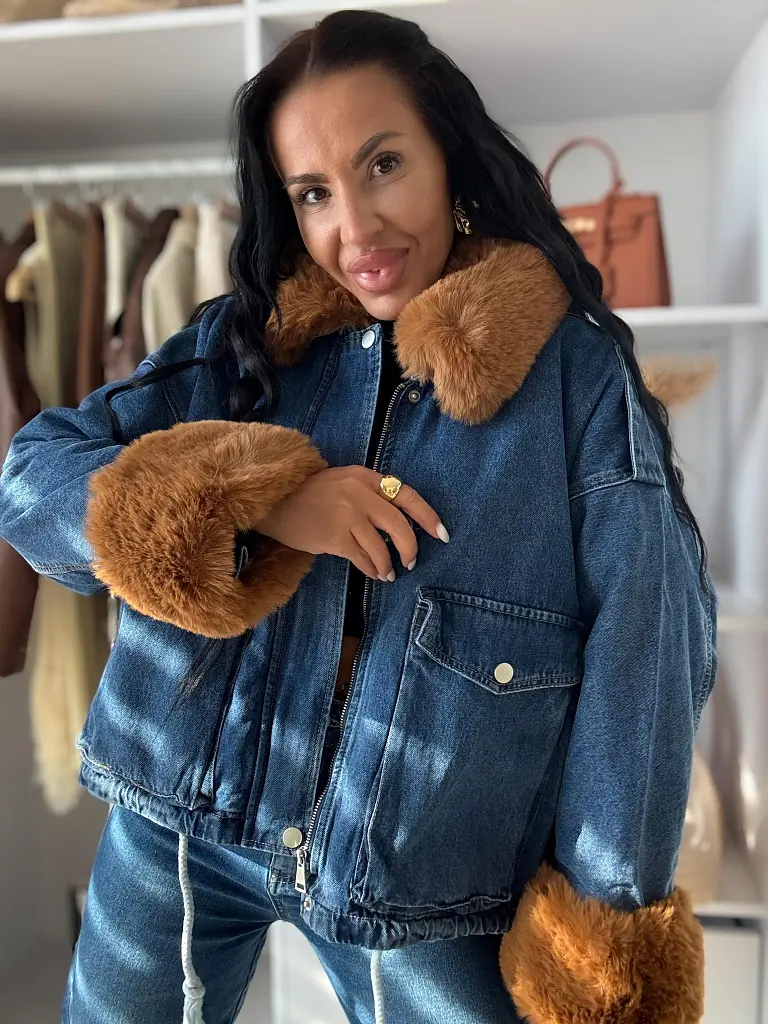 Oversized džínsová bunda s kožušinou ANGILA