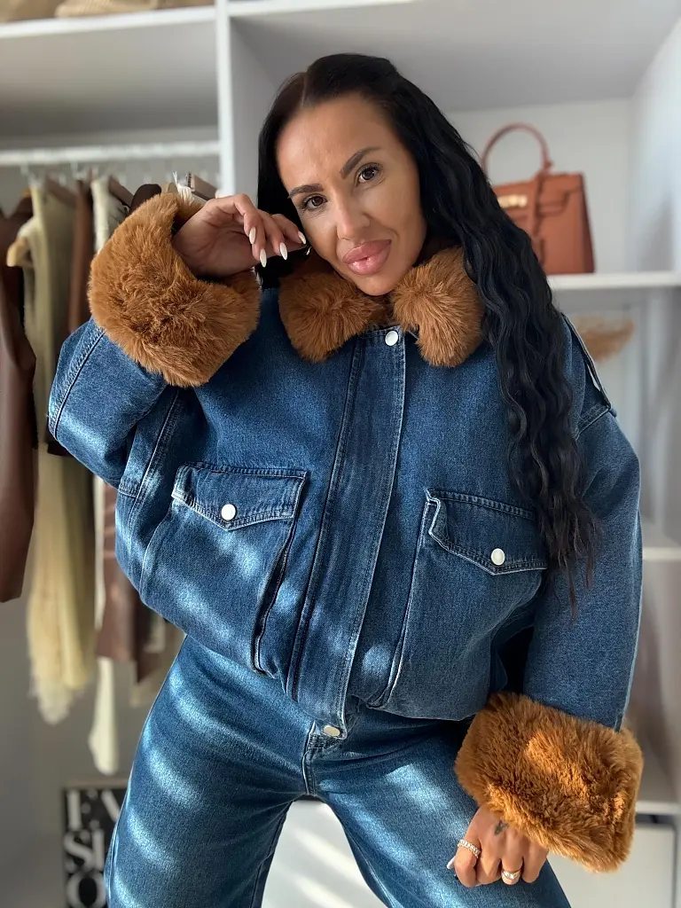 Oversized džínsová bunda s kožušinou ANGILA - next