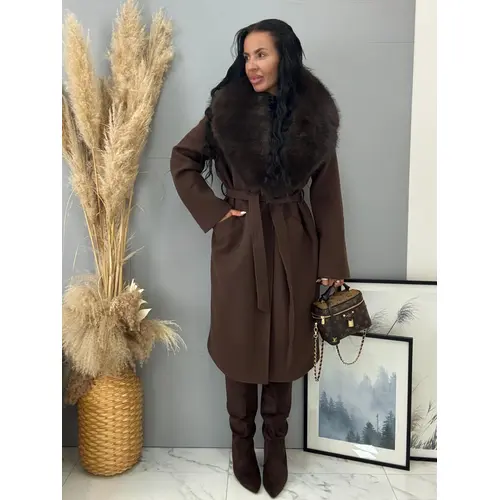 Dlhý vlnený kabát s kožušinou SILVORA veľkosť: L