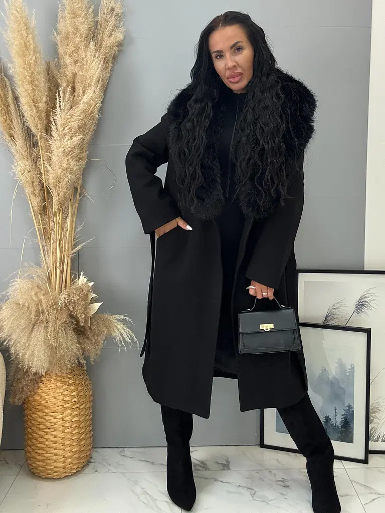 Dlhý vlnený kabát s kožušinou SILVORA - next