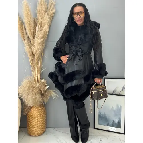 Kožená bunda s kožušinou a kapucňou SOILA veľkosť: M Kožená bunda s kožušinou a kapucňou SOILA veľkosť: M