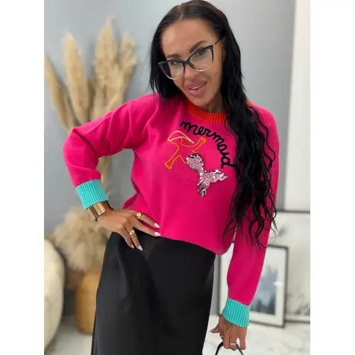 Fuksiový pulóver zdobený flitrami CASPIA+ veľkosť: one size