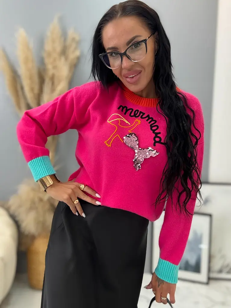 Fuksiový pulóver zdobený flitrami CASPIA+