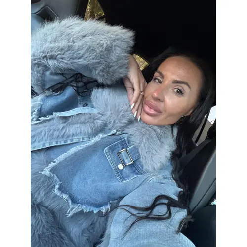 Džínsová bunda s kožušinou NAYRA veľkosť: L/XL