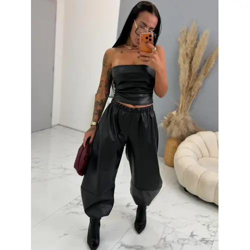 Balónové koženkové nohavice s gumeným pásom TOFFY veľkosť: one size