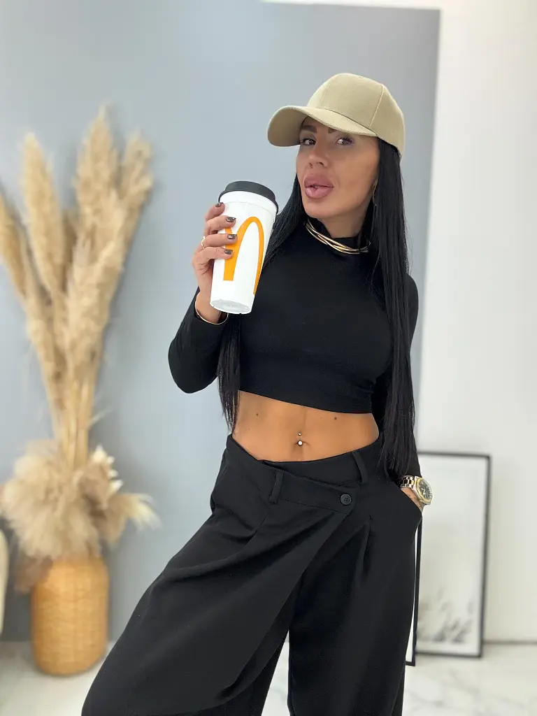 Čierne prekladané nohavice PATY