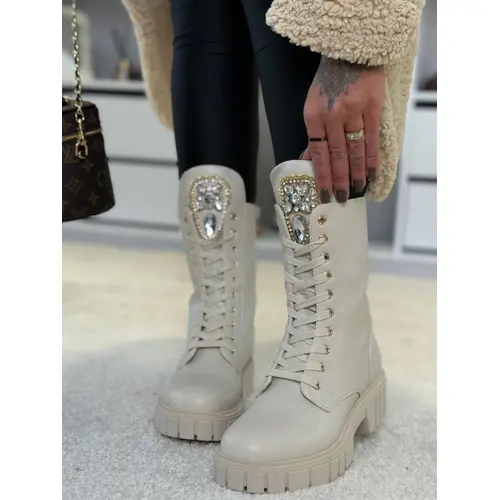 Šnúrovacie čižmy so zlatou ozdobou LOREN veľkosť: 36