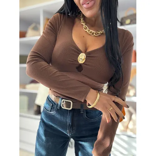 Dámské rebrované tričko s výstužou a zlatou ozdobou RHETA veľkosť: one size