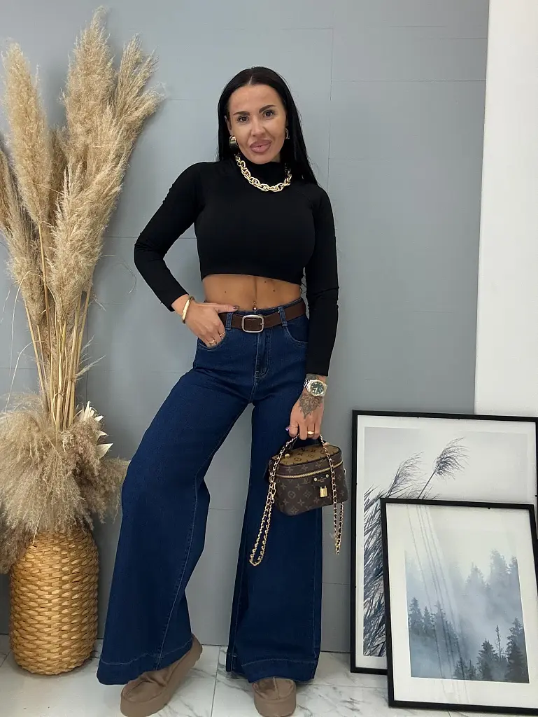 Wide-leg rifle s vysokým pásom a opaskom