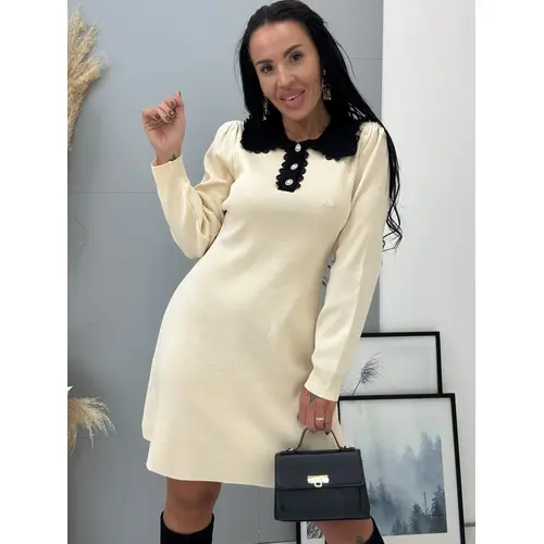 Pletené viskózové šaty s golierom LAINEY veľkosť: one size