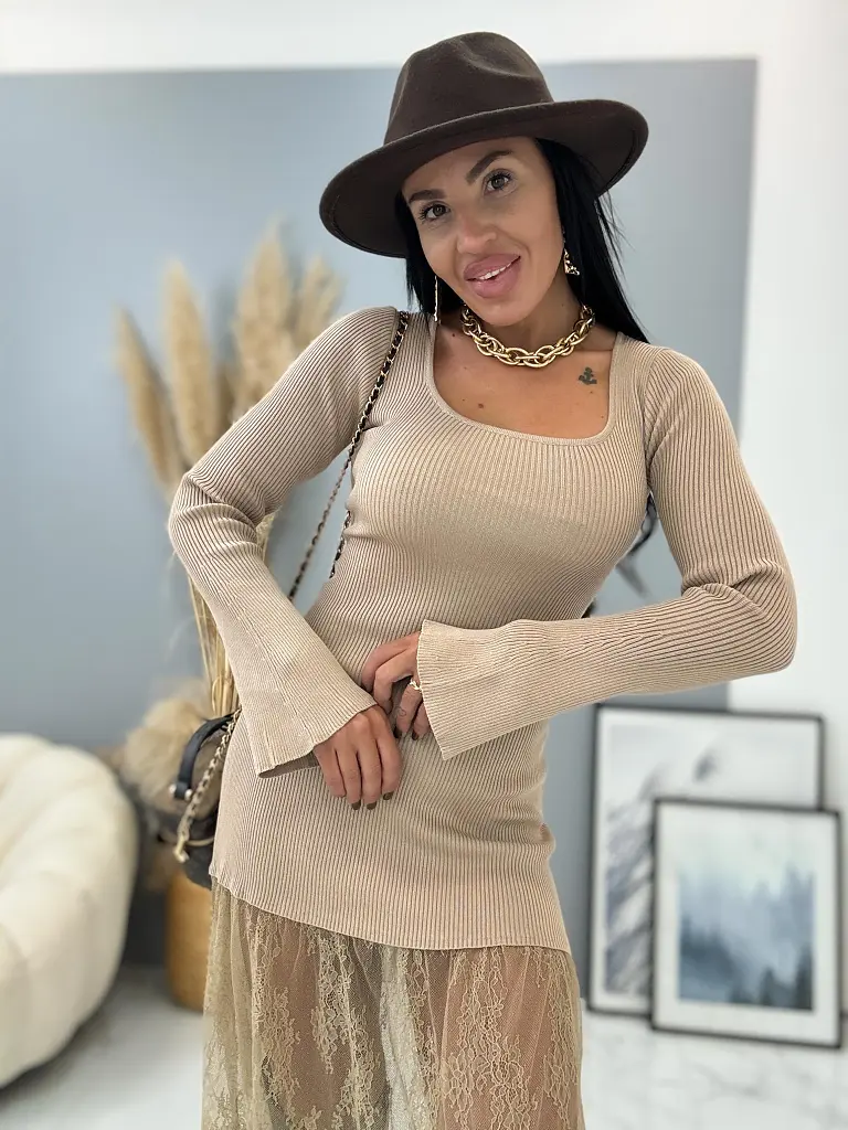 Pletené dlhé šaty z rebrovaného materiálu s čipkou DAYLIN - next