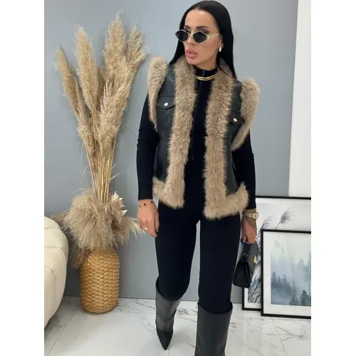 Čierna kožená vesta s kožušinou NIOVA veľkosť: L Čierna kožená vesta s kožušinou NIOVA veľkosť: L