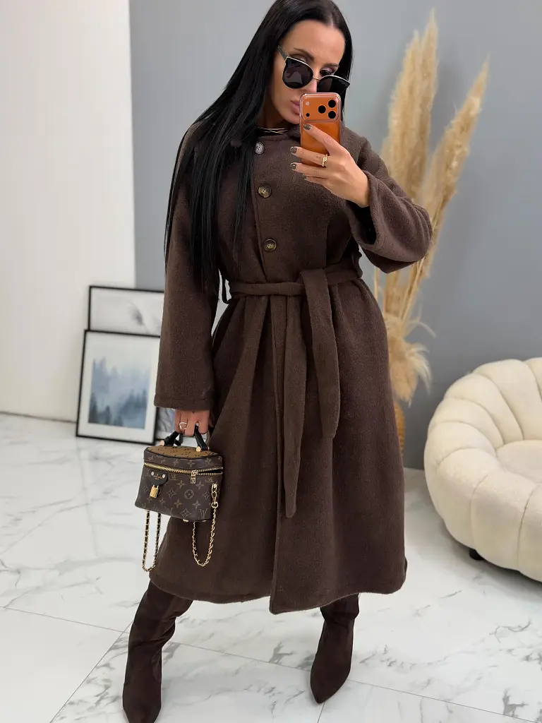 Hnedý kabát s opaskom SNUVIA