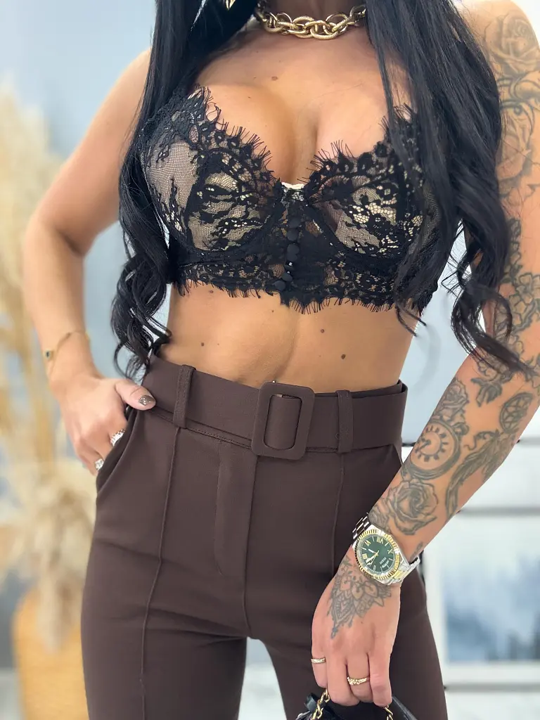 Elastické hnedé dámske nohavice AASHA - next